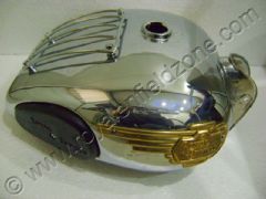 FULL CHROME P.TANK WITH GRILL, KNEE PADS AND BRASS MONOGRAMS(25 LITRES)