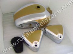 BIG FUEL TANK IN CHROME AND DESERT STORM COLOR WITH KNEE PADS AND TOOL BOX