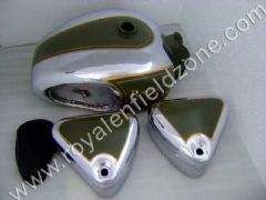 BIG FUEL TANK IN CHROME AND BATTLE GREEN COLOR WITH KNEE PADS AND TOOL BOX